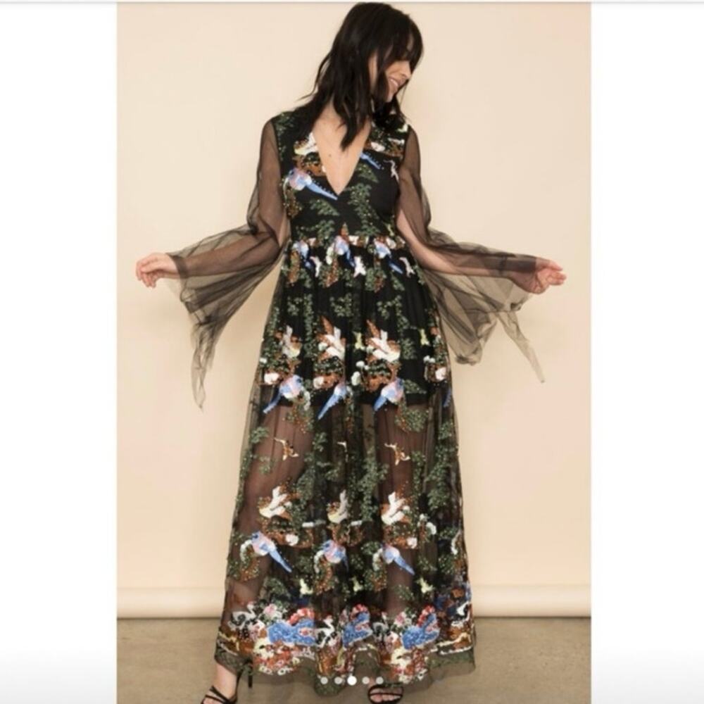 Black Beaded and Embroidered Maxi Dress - Picture 1 of 8